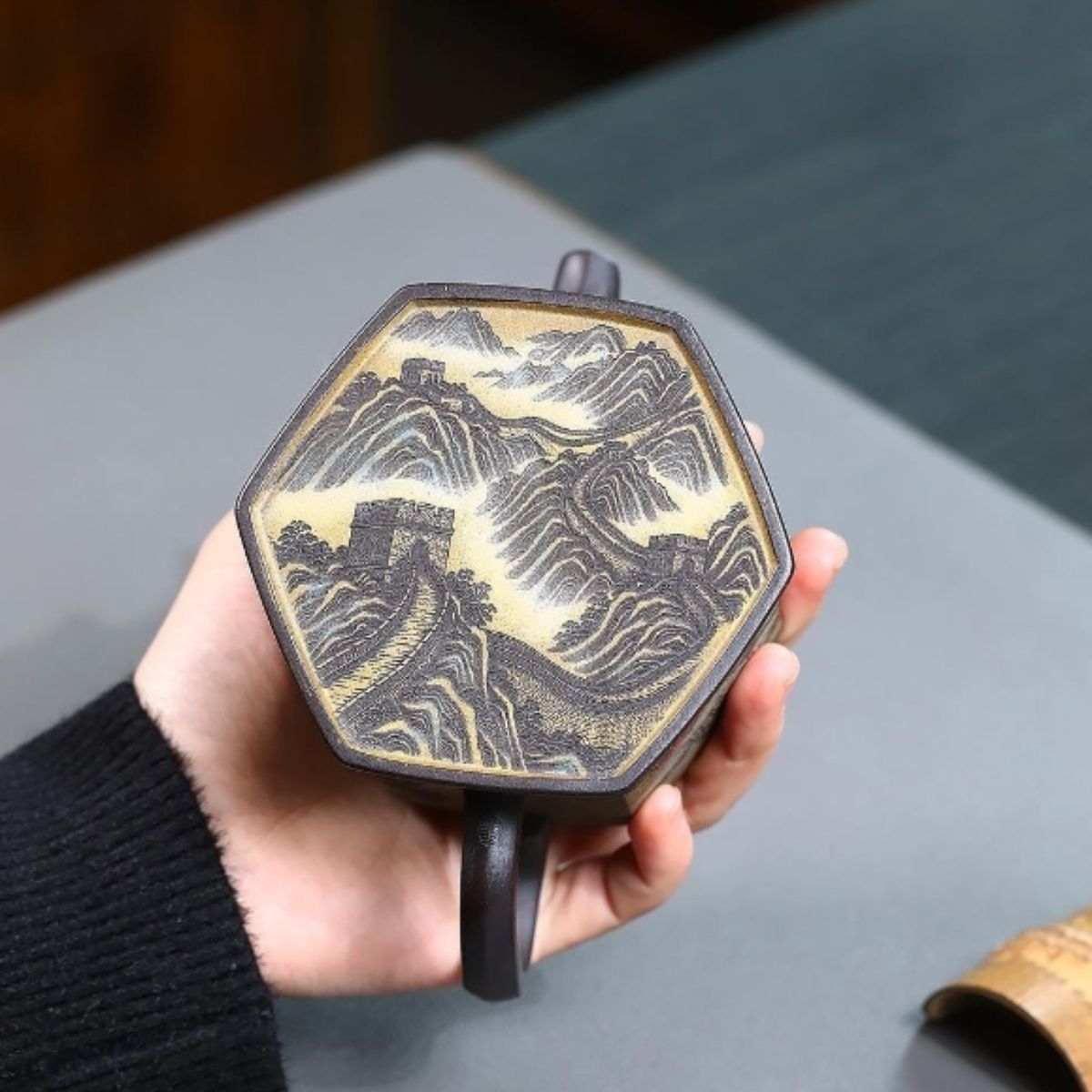 Yixing Purple Clay Teapot "Hexagonal Golden Bell" 320ml - Handmade Zisha Gongfu Tea Pot