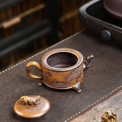 Yixing Wood-Fired Teapot "Dragon & Tiger Han Tile" 230ml - Dragon Bone Golden Sand Clay