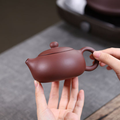 Flat Xishi Yixing Teapot — Handcrafted Zini Purple Clay, 220ml