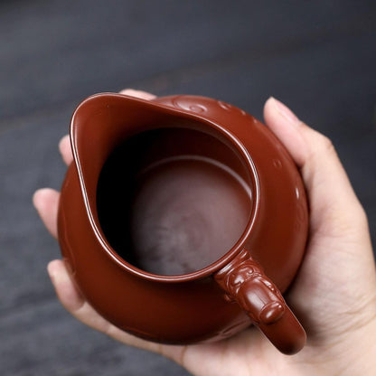 Handmade Yixing Purple Clay Fair Cup 330ml - Dahongpao Dragon Pattern Carved Tea Pitcher