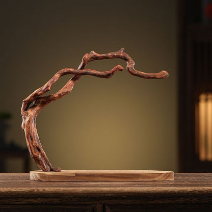 Solid Wood Root Carving Bracelet Display Stand Set – with Lion Figurine & Lotus Incense Holder