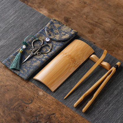 Zen Tea Ceremony Tool Set - 6-Piece Bamboo & Alloy Tea Utensil Kit with Storage Bag