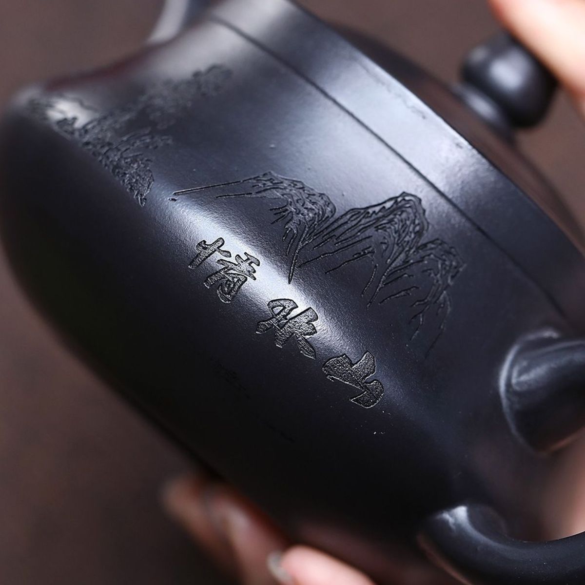 Handmade Yixing Purple Clay Teapot 300ml - Original Shi Huang Clay Landscape Carved Gongfu Tea Pot