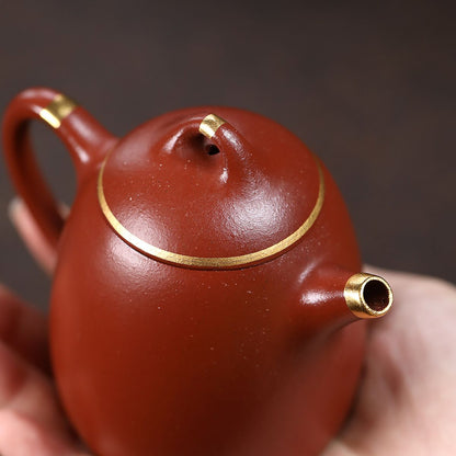 Gold-Accented Qin Quan Zisha Teapot – Da Hong Pao Clay, 170 ml