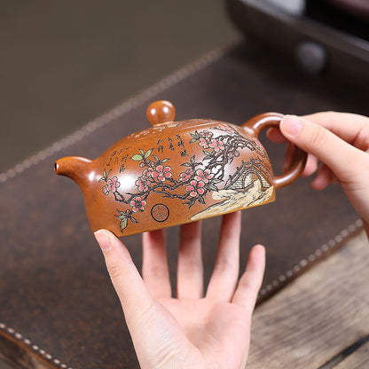 Linchun Banyue Yixing Teapot — Fire-Glazed Golden Duanni, 430ml