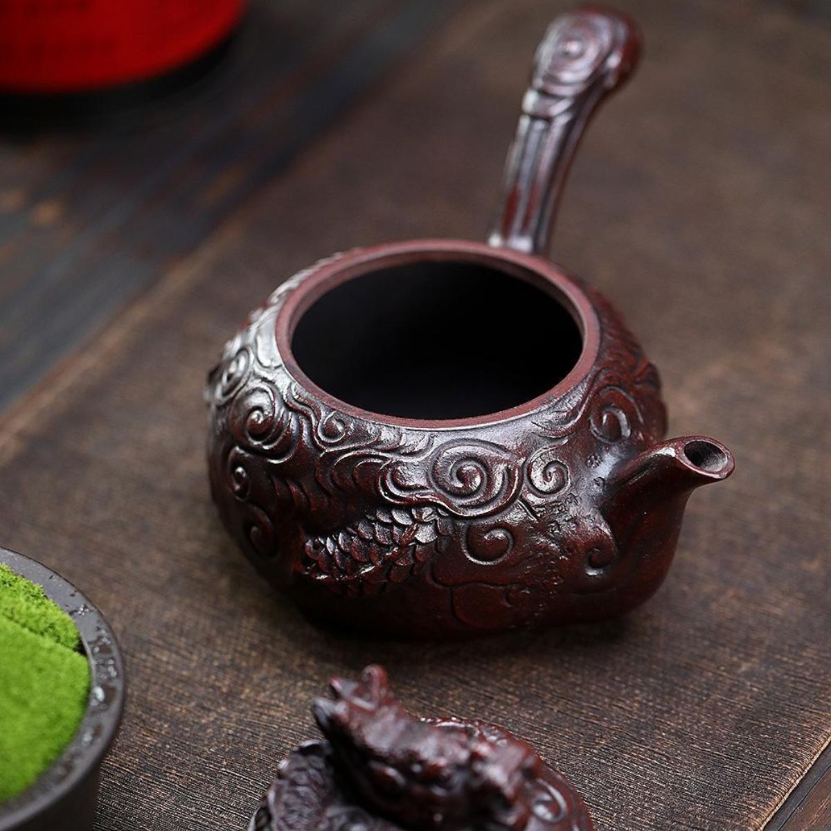 Handmade Yixing Purple Clay Teapot 450ml - Original Ancient Red Clay Coiling Dragon Zisha Gongfu Tea Pot