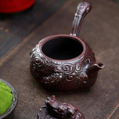 Handmade Yixing Purple Clay Teapot 450ml - Original Ancient Red Clay Coiling Dragon Zisha Gongfu Tea Pot