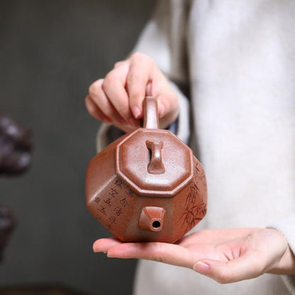 Octagonal Stone Ladle Yixing Teapot - Cloud Mist Agarwood Clay 280ml
