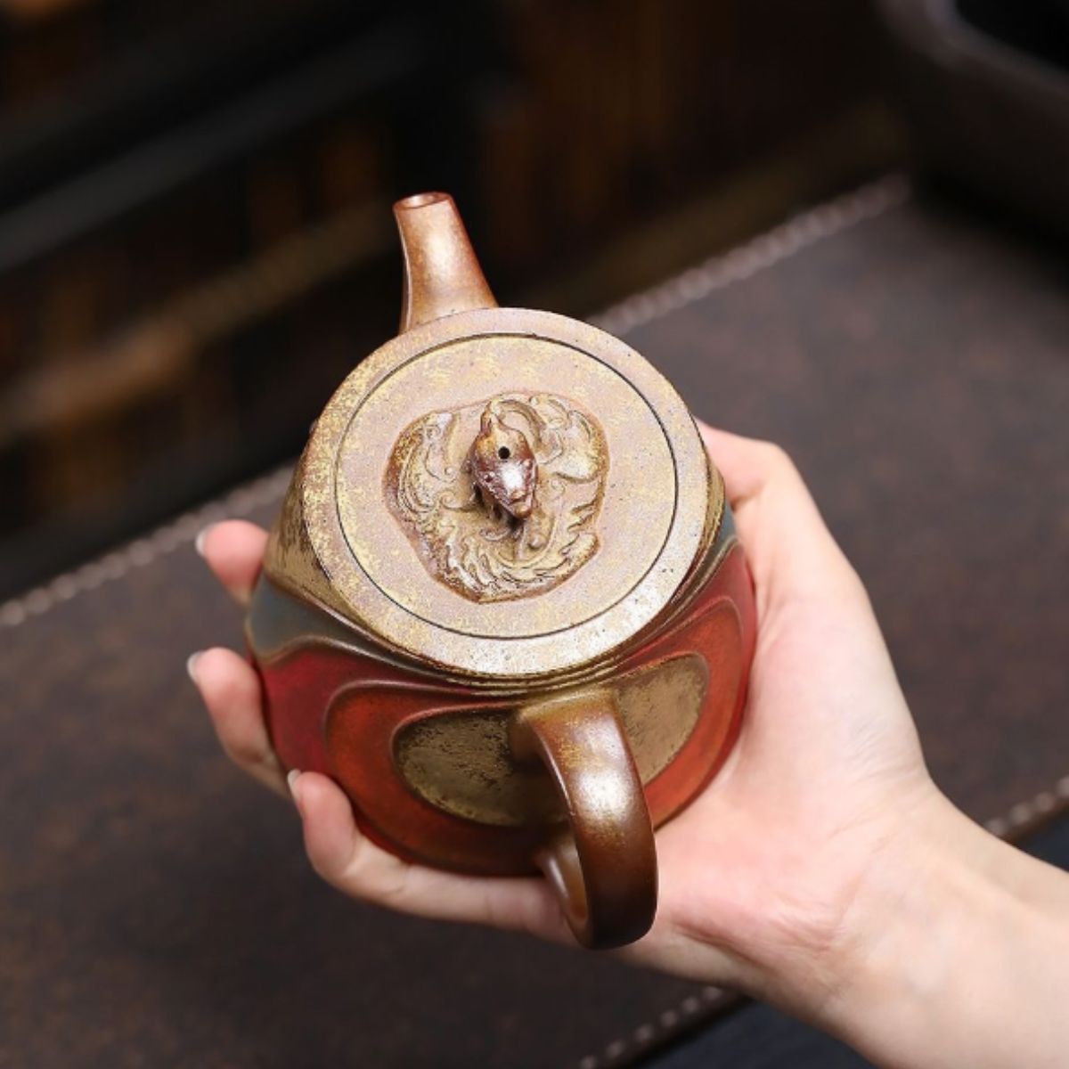 Yixing Zisha Teapot Premium 290ml - Duan Ni Clay Wood-Fired Silk Road Hand-Painted