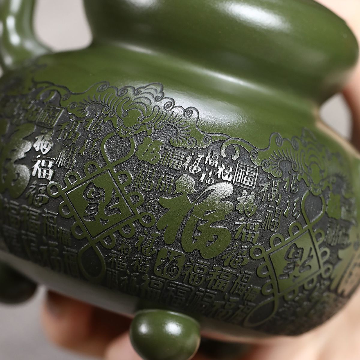 Baifu Gourd Yixing Teapot | Emerald Green Clay | 440ml Handcrafted Zisha