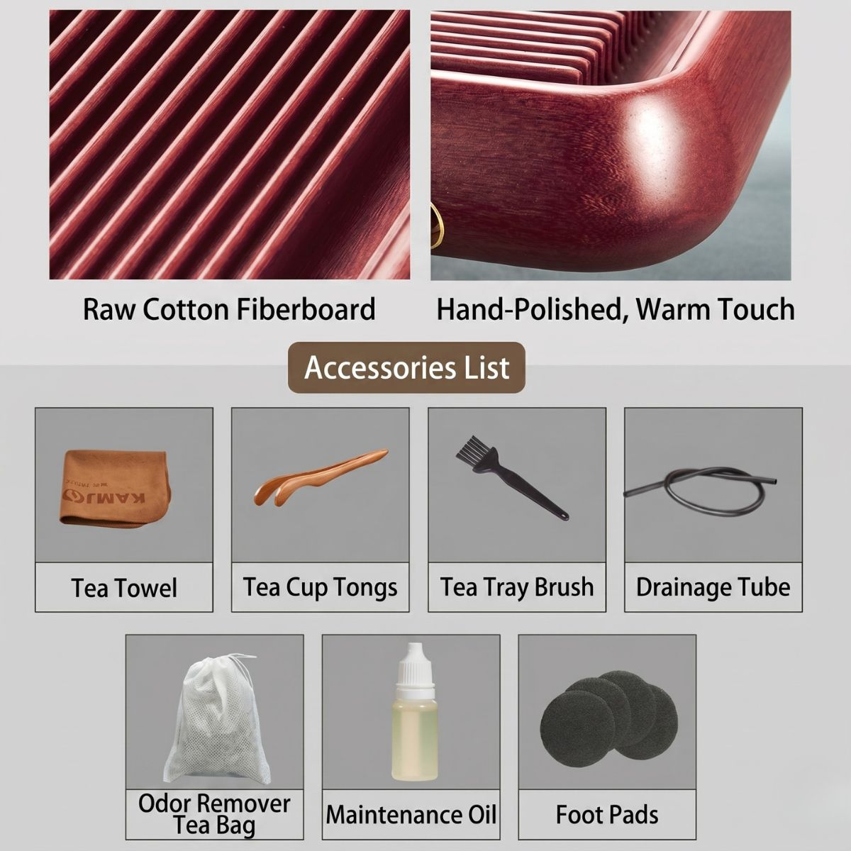 Kamjove Large Bakelite Tea Tray with Drainage System | 32-Count Cotton Board | No Paint No Wax