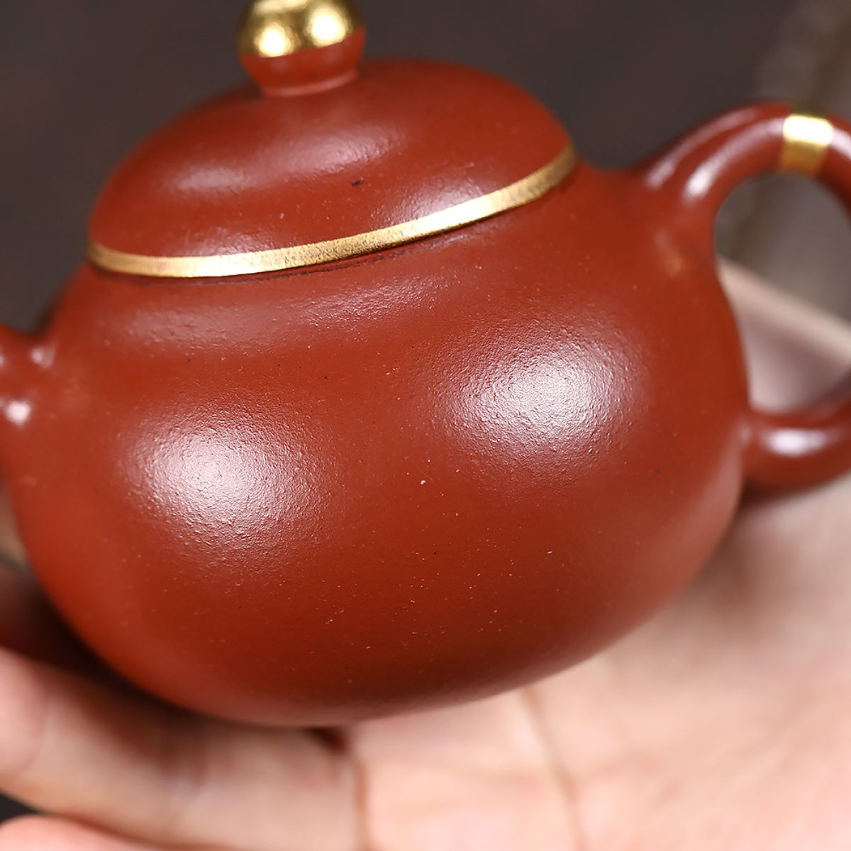Gold-Accented Wendan Zisha Teapot – Da Hong Pao Clay, 160 ml