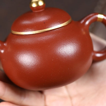 Gold-Accented Wendan Zisha Teapot – Da Hong Pao Clay, 160 ml