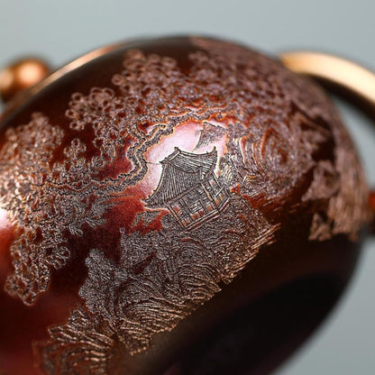 Golden Sand Elegant Scenery Xishi Teapot - Shell-Fired Stone Red Clay 320ml
