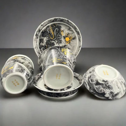 Jingdezhen Antique Ink-Clay Dragon Gongfu Tea Set – Lóng Téng Zhì Yǔ | 5-Piece