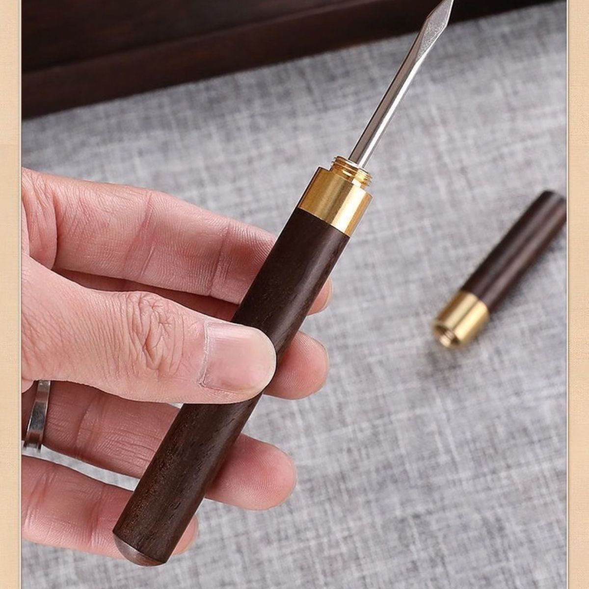 Ebony Wood Tea Knife - Handcrafted Pu-erh Cake Breaker with Brass & Stainless Steel