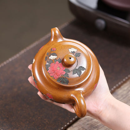 Mudan Fanggu Yixing Teapot — Fire-Glazed Golden Duanni, 450ml | Gift Set
