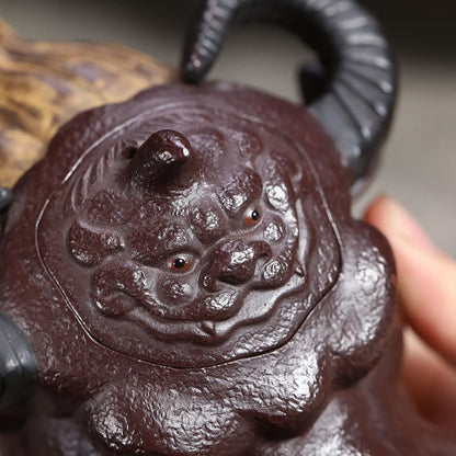 Handmade Yixing Purple Clay Teapot 160ml - Original Zi Ni Fortune Ox Hand Grip Zisha Gongfu Tea Pot