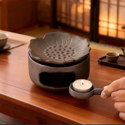 Tea Roasting & Incense Burner Set — Ceramic Dry-Heat Tea Warmer with Lotus Dish