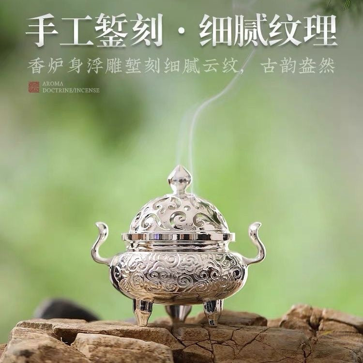 Silver-Gilded Alloy Incense Burner 3-Piece Set – Burner, Tower Incense Mold & Spoon