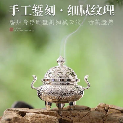 Silver-Gilded Alloy Incense Burner 3-Piece Set – Burner, Tower Incense Mold & Spoon