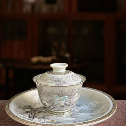 Jingdezhen Ink Wash Snow Landscape Gongfu Tea Set – Mò Cǎi Xuě Jǐng | Gift Box | 5-Piece
