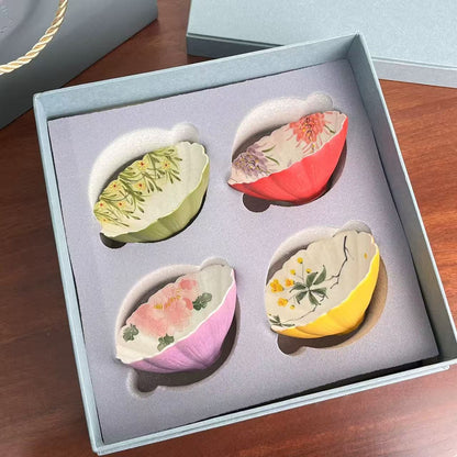 Hand-Painted Petal Underglaze Ceramic Tea Cups – Set of 4 Gift Box (115ml Each)