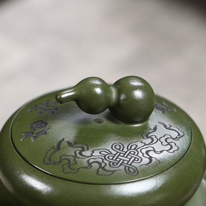 Baifu Gourd Yixing Teapot | Emerald Green Clay | 440ml Handcrafted Zisha