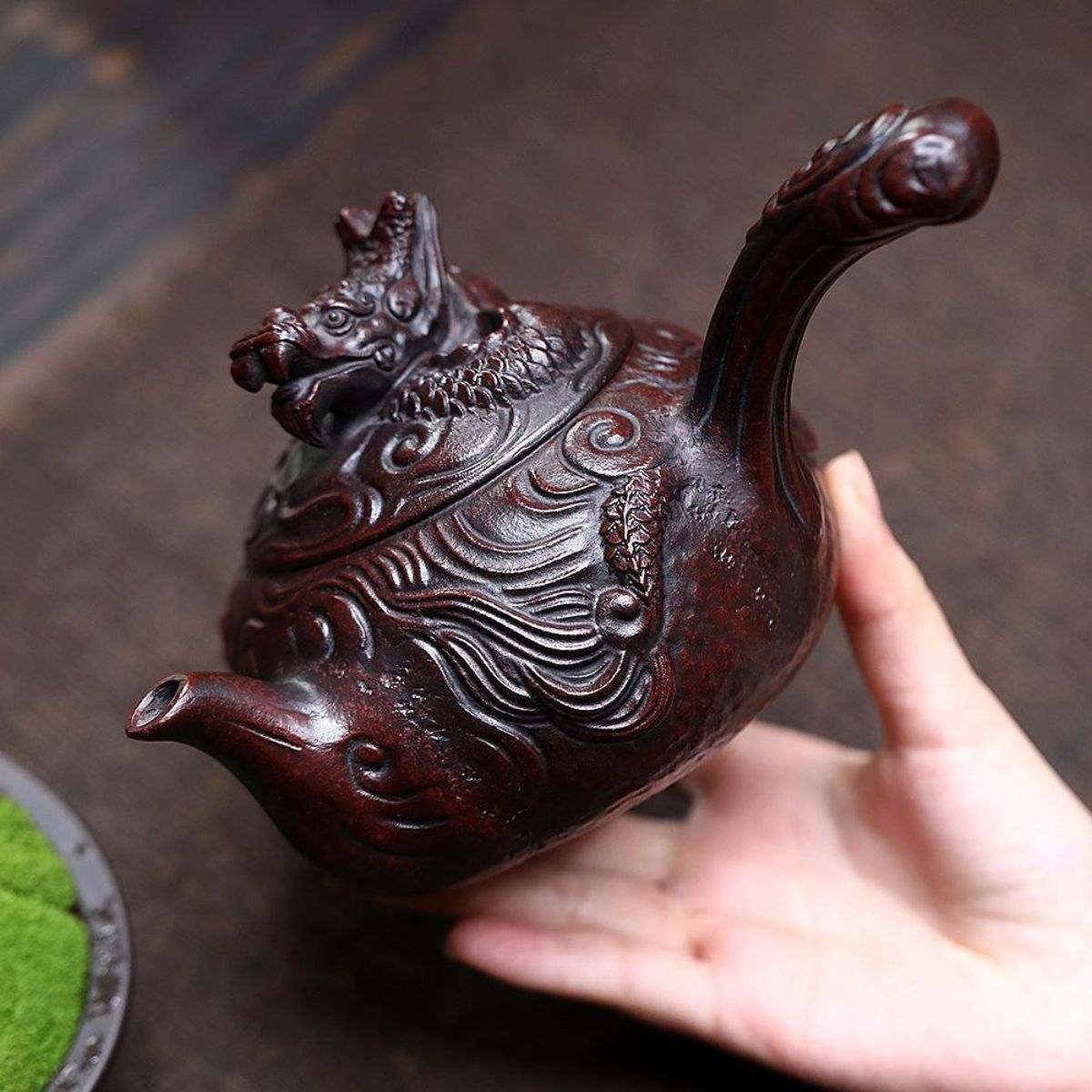 Handmade Yixing Purple Clay Teapot 450ml - Original Ancient Red Clay Coiling Dragon Zisha Gongfu Tea Pot