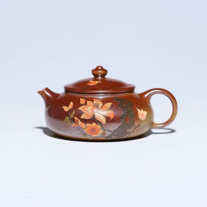 Yixing Purple Clay Teapot "Cold River" 200ml - Fire Cloud Firing with Clay Painting