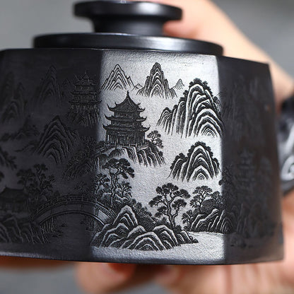 Shi Lai Yun Zhuan Rotating Yixing Teapot | Original-Ore Stone Yellow Clay | 330ml Handcrafted Zisha