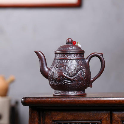 Yin Long Jin Zun Yixing Teapot | Raw Tie Xue Hong Sha Iron-Red Clay | Handcrafted 390ml
