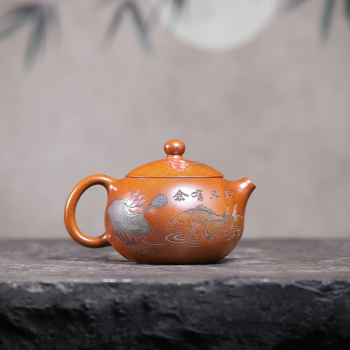 Hexiang Xishi Yixing Teapot & Master Cup Set — Fire-Glazed Golden Duanni, 450ml | Gift Set