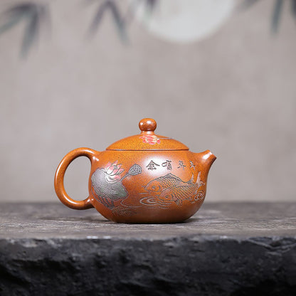 Hexiang Xishi Yixing Teapot & Master Cup Set — Fire-Glazed Golden Duanni, 450ml | Gift Set