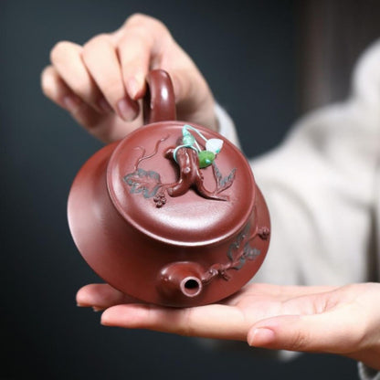 Pine Shadow Han Tile Yixing Teapot - Red Dragon Skin Clay 230ml