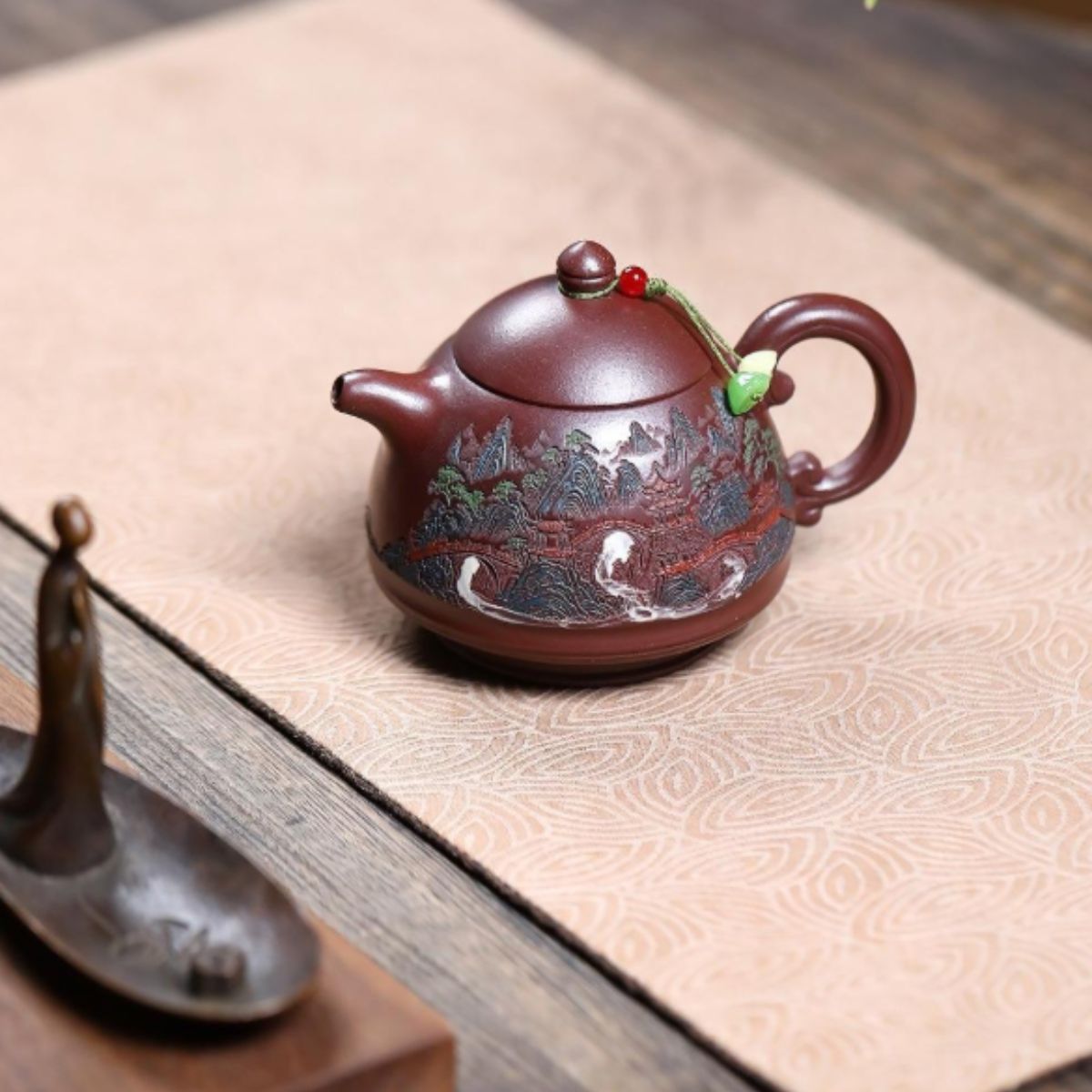 Misty Clouds Ancient Pavilion Yixing Teapot - Stone Red Clay 250ml