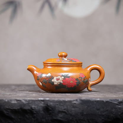 Mudan Fanggu Yixing Teapot — Fire-Glazed Golden Duanni, 450ml | Gift Set