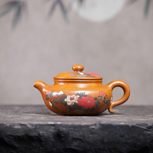 Mudan Fanggu Yixing Teapot — Fire-Glazed Golden Duanni, 450ml | Gift Set