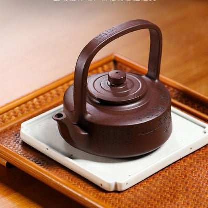 Raised Wall Handled Yixing Teapot by Liu Ruming - 100-Mesh Purple Clay 370ml