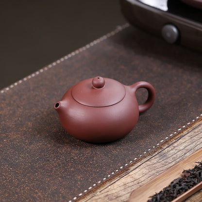 Flat Xishi Yixing Teapot — Handcrafted Zini Purple Clay, 220ml