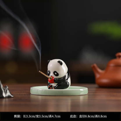 Ceramic Panda Tea Pet & Incense Holder with Base