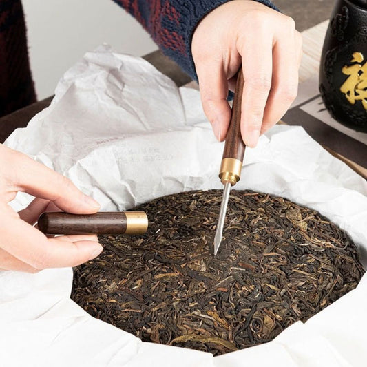 Ebony Wood Tea Knife - Handcrafted Pu-erh Cake Breaker with Brass & Stainless Steel