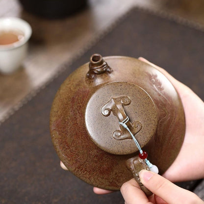 Auspicious Dragon Ladle Yixing Teapot - Cloud Mist Agarwood Clay 180ml