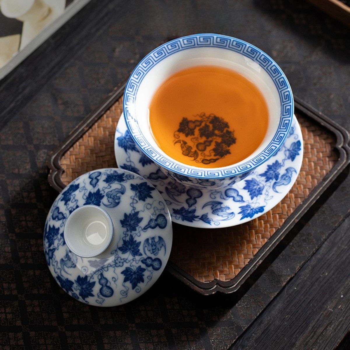 Gourd Gaiwan – Fu Lu Hand-Painted Porcelain Gongfu Tea Bowl | 160ml