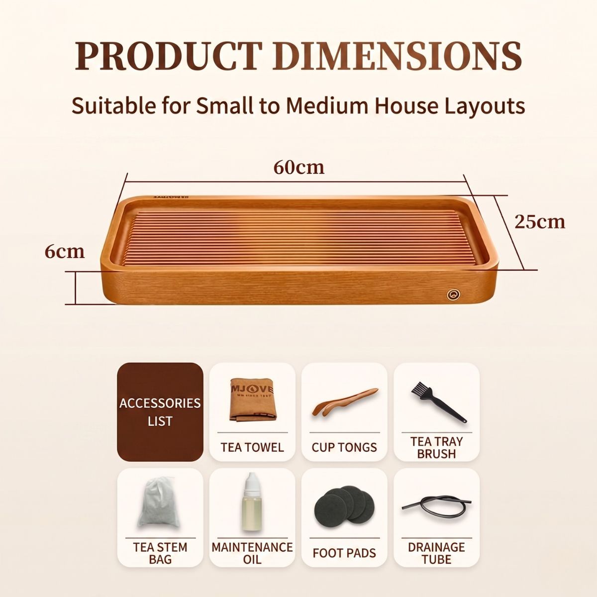 Kamjove Bakelite Tea Tray with Drainage System | 32-Count Cotton Board | No Paint No Wax — 3 Sizes