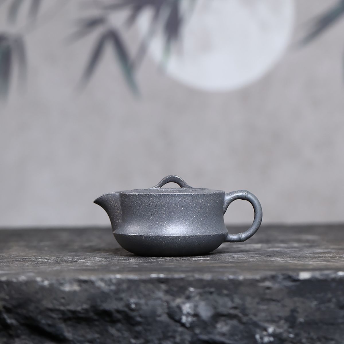 Wide-Mouth Bamboo Zisha Teapot – Qing Hui Duan Ni Clay, 150 ml