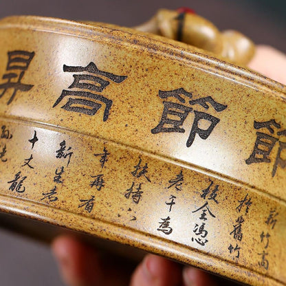 Rising Prosperity Bamboo Yixing Teapot - High-Temp Duanni Clay 380ml