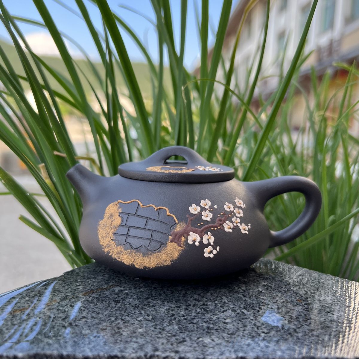 Handmade Yixing Purple Clay Teapot 220ml - Original Black Clay Plum Blossom Shipiao Zisha Gongfu Tea Pot