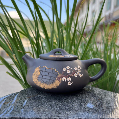 Handmade Yixing Purple Clay Teapot 220ml - Original Black Clay Plum Blossom Shipiao Zisha Gongfu Tea Pot