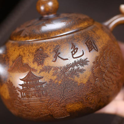 Handmade Yixing Purple Clay Teapot 620ml - Wood-Fired Dragon Bone Gold Sand Xi Shi Gongfu Tea Pot